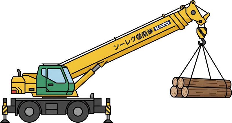 クレーンで木材を吊り上げるイラスト